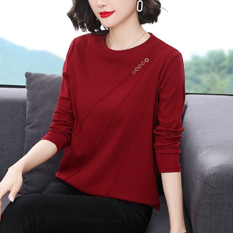 Bohaté farby Plus Size Voľné trojrozmerné pruhované dlhé rukávy s gombíkmi a okrúhlym výstrihom Základné denné jarné letné dámske tričká