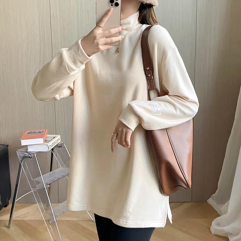 Moteriški marškinėliai su aukštu kaklu stori vokiški aksomo pagrindo marškinėliai rudens žiema Nauji laisvi lieknėjantys marškinėliai ilgomis rankovėmis moterims.