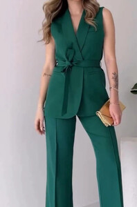 2-dielny set, dámsky top bez rukávov s golierom Dwon a dlhými nohavicami, elegantný jednofarebný štíhly set pre ženy, párty outfit