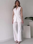 2-dielny set, dámsky top bez rukávov s golierom Dwon a dlhými nohavicami, elegantný jednofarebný štíhly set pre ženy, párty outfit