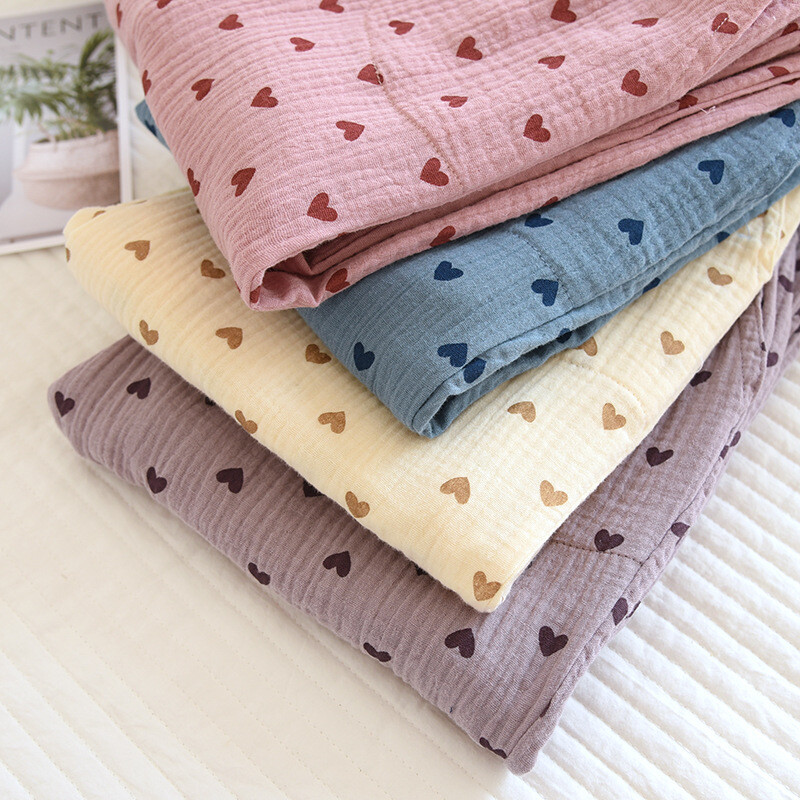 Pamut pizsama nadrág női szerelem mintás nadrág kétrétegű géz Otthoni nadrág alkalmi egyszerű női hálónadrág bő fűzős