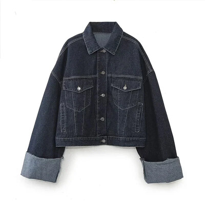 Γυναικείο σετ παντελόνι τζιν με πέτο με μακρυμάνικο σακάκι με φαρδύ πόδι Παντελόνι με τσέπη Lady Streetwear Κομψά πανωφόρια