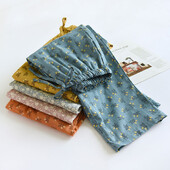 Medvilninės gėlėtos pižamos kelnės moteriškos didelio dydžio dvigubos marlės mergaičių namų kelnės Rudens ir žieminės laisvos suvarstomos mieginės kelnės kasdienės