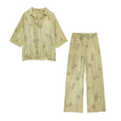 Női szett 2024, új divat tavaszi jacquard laza női ing nyári női nadrág alkalmi elegáns nyomtatott szett nőknek