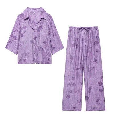 Női szett 2024, új divat tavaszi jacquard laza női ing nyári női nadrág alkalmi elegáns nyomtatott szett nőknek