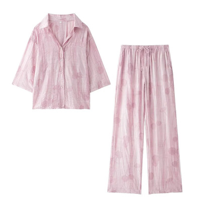 Női szett 2024, új divat tavaszi jacquard laza női ing nyári női nadrág alkalmi elegáns nyomtatott szett nőknek