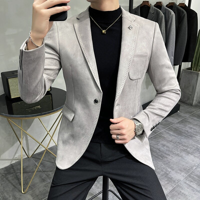 Muška jakna od jelenje kože Fleece Odijelo Kaput Blazer Muški poslovni slobodno vrijeme Slim Fit Brand Modni visokokvalitetni odijelo Kaput