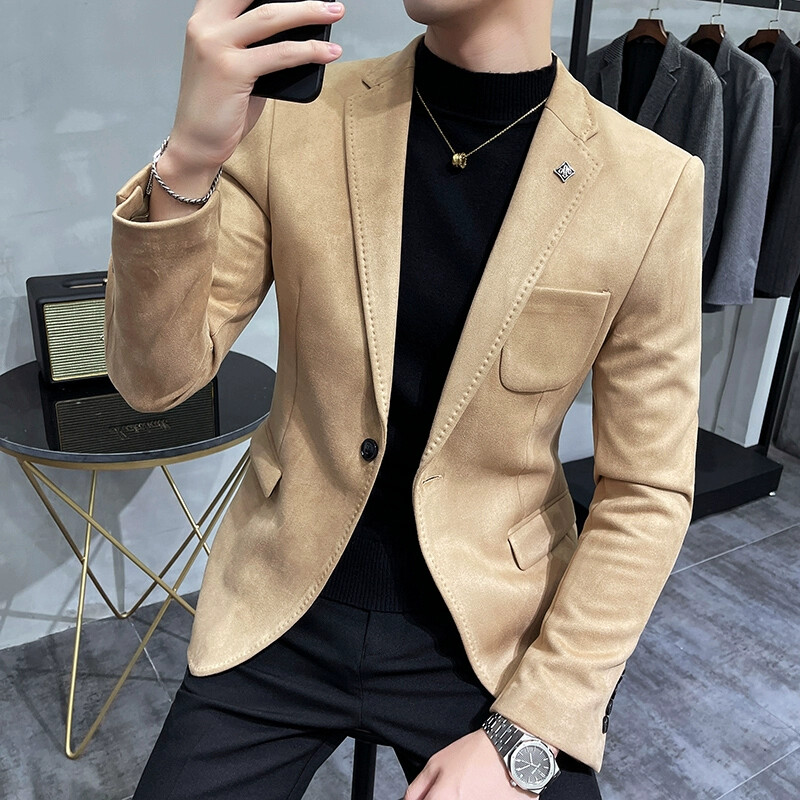 Muška jakna od jelenje kože Fleece Odijelo Kaput Blazer Muški poslovni slobodno vrijeme Slim Fit Brand Modni visokokvalitetni odijelo Kaput