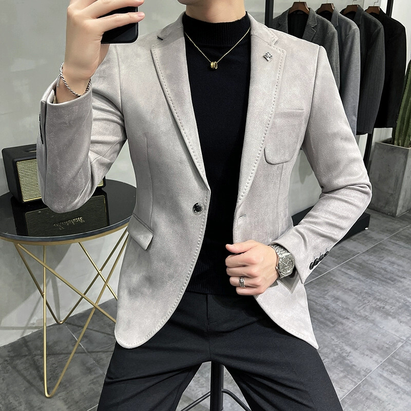 Muška jakna od jelenje kože Fleece Odijelo Kaput Blazer Muški poslovni slobodno vrijeme Slim Fit Brand Modni visokokvalitetni odijelo Kaput