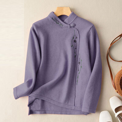 Ženska odjeća Vintage kineski stil Debele majice s vezom Jesen Zima Ženske modne široke majice dugih rukava