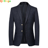 Muški crni prugasti sako, sako s dugim rukavima i jednorednim kopčanjem s V izrezom, poslovni/vjenčani kaput azijske veličine Slim Fit Jaqueta