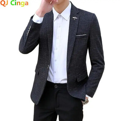 Muški crni prugasti sako, sako s dugim rukavima i jednorednim kopčanjem s V izrezom, poslovni/vjenčani kaput azijske veličine Slim Fit Jaqueta