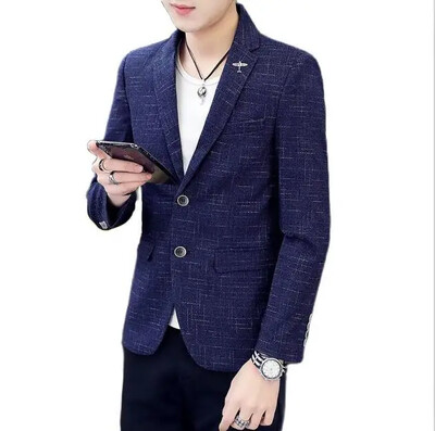 Muški crni prugasti sako, sako s dugim rukavima i jednorednim kopčanjem s V izrezom, poslovni/vjenčani kaput azijske veličine Slim Fit Jaqueta