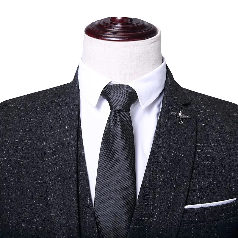 Muški crni prugasti sako, sako s dugim rukavima i jednorednim kopčanjem s V izrezom, poslovni/vjenčani kaput azijske veličine Slim Fit Jaqueta