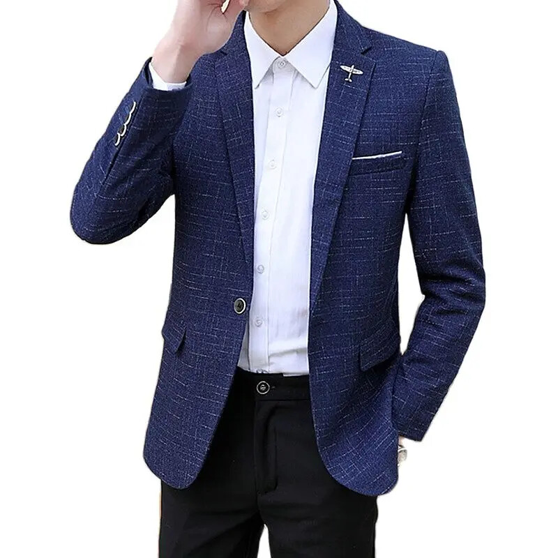 Muški crni prugasti sako, sako s dugim rukavima i jednorednim kopčanjem s V izrezom, poslovni/vjenčani kaput azijske veličine Slim Fit Jaqueta