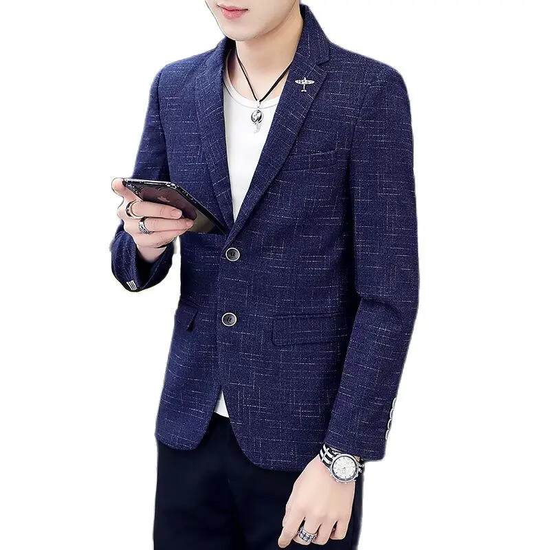 Muški crni prugasti sako, sako s dugim rukavima i jednorednim kopčanjem s V izrezom, poslovni/vjenčani kaput azijske veličine Slim Fit Jaqueta