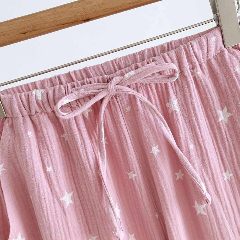 Primăvară/vară Pantaloni de acasă damă crep pur bumbac Pantaloni casual de acasă cu imprimeu cu stele Pantaloni de pijama cu talie elastică Pantaloni de dormit
