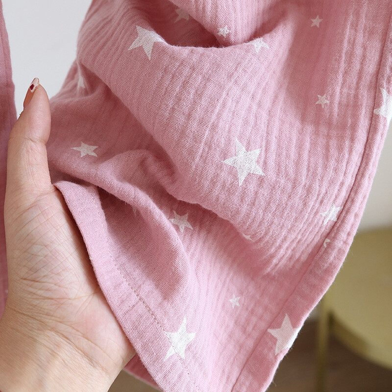 Primăvară/vară Pantaloni de acasă damă crep pur bumbac Pantaloni casual de acasă cu imprimeu cu stele Pantaloni de pijama cu talie elastică Pantaloni de dormit