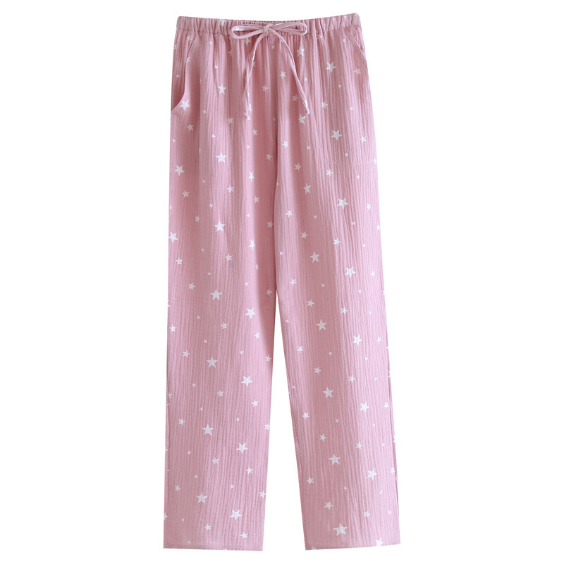 Primăvară/vară Pantaloni de acasă damă crep pur bumbac Pantaloni casual de acasă cu imprimeu cu stele Pantaloni de pijama cu talie elastică Pantaloni de dormit