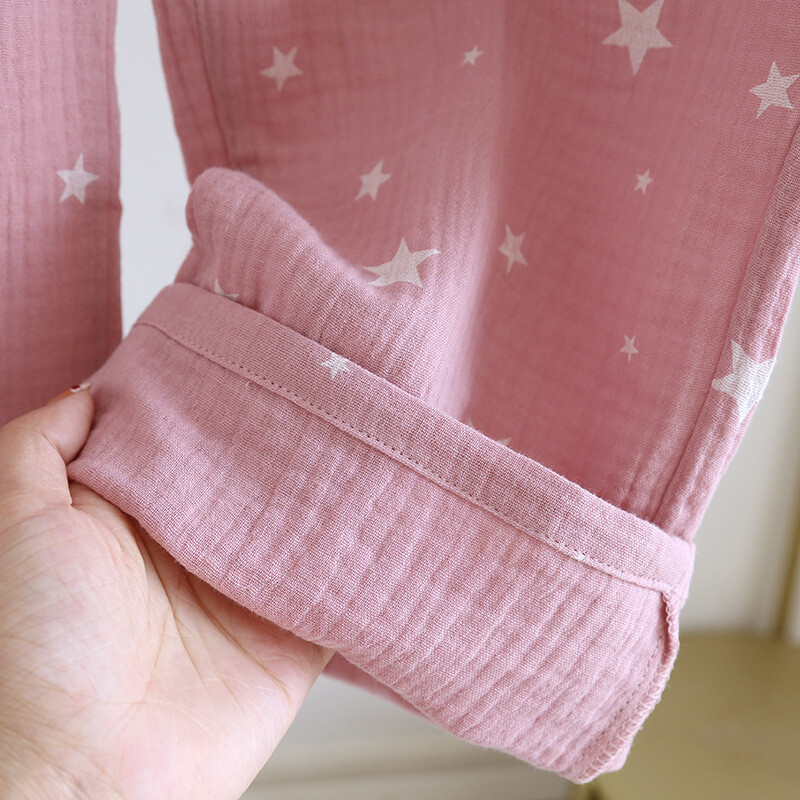 Primăvară/vară Pantaloni de acasă damă crep pur bumbac Pantaloni casual de acasă cu imprimeu cu stele Pantaloni de pijama cu talie elastică Pantaloni de dormit