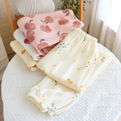 Moteriškos miegui skirtos apatinės kelnės rudeninės žiemos storos šiltos pižamos kelnės Minkštos medvilnės miegui Gėlėti moteriški laisvalaikio namų drabužiai