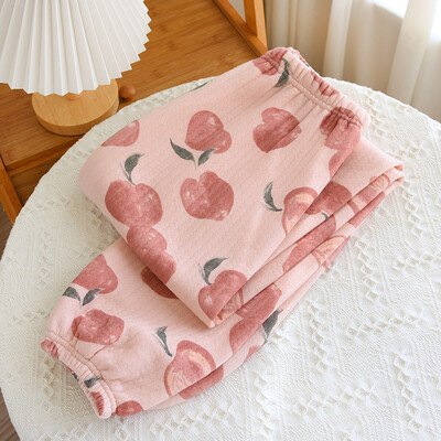 Moteriškos miegui skirtos apatinės kelnės rudeninės žiemos storos šiltos pižamos kelnės Minkštos medvilnės miegui Gėlėti moteriški laisvalaikio namų drabužiai