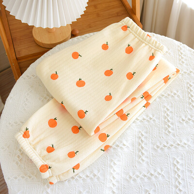 Moteriškos miegui skirtos apatinės kelnės rudeninės žiemos storos šiltos pižamos kelnės Minkštos medvilnės miegui Gėlėti moteriški laisvalaikio namų drabužiai