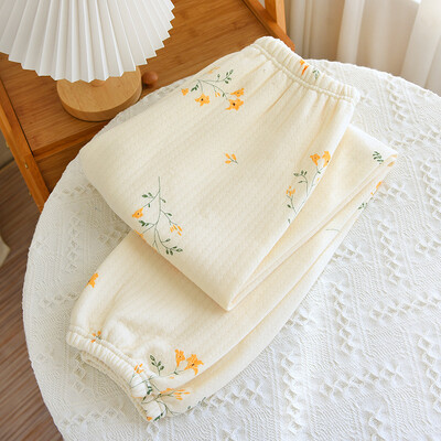 Moteriškos miegui skirtos apatinės kelnės rudeninės žiemos storos šiltos pižamos kelnės Minkštos medvilnės miegui Gėlėti moteriški laisvalaikio namų drabužiai