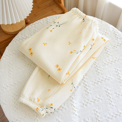 Moteriškos miegui skirtos apatinės kelnės rudeninės žiemos storos šiltos pižamos kelnės Minkštos medvilnės miegui Gėlėti moteriški laisvalaikio namų drabužiai