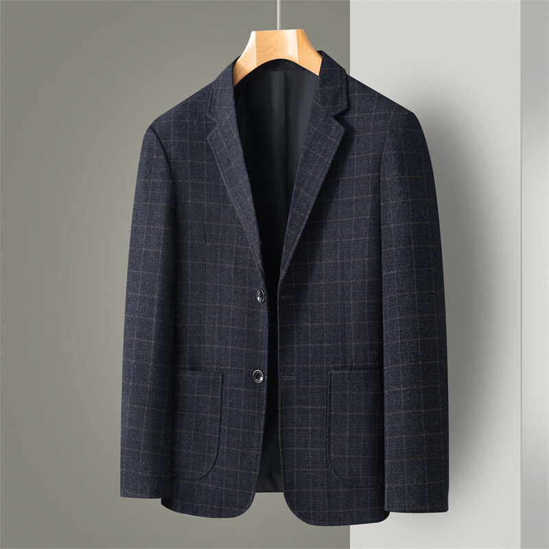 Prabangi pavasario ir vasaros mada su dviguba sagtimi miesto vyrišku kostiumu ilgomis rankovėmis laisvalaikiui + verslui + biurui