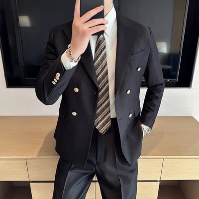 Blazer scurt pentru bărbați, cu două piepte, slim fit, jachete de costum pentru bărbați, haină subțire, tăiată la modă, epocă, 2024, designer de lux