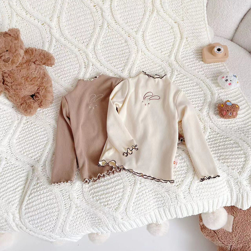 Blyksniai aukšta apykakle Vaikiški mergaičių apatiniai apatiniai marškinėliai Pavasariniai vaikai Mieli zuikiai apatiniai marškinėliai mergaičių viršutiniai palaidinė