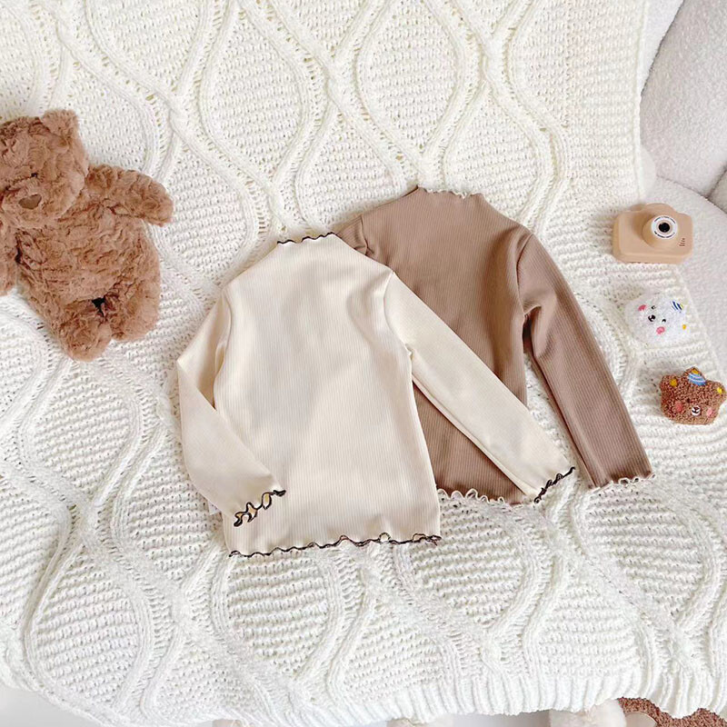 Blyksniai aukšta apykakle Vaikiški mergaičių apatiniai apatiniai marškinėliai Pavasariniai vaikai Mieli zuikiai apatiniai marškinėliai mergaičių viršutiniai palaidinė