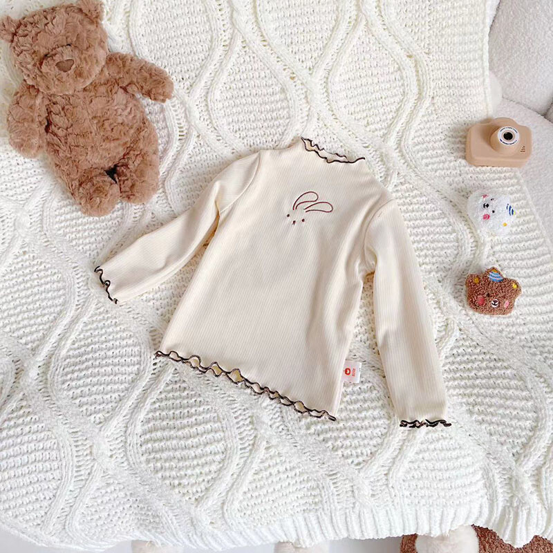 Blyksniai aukšta apykakle Vaikiški mergaičių apatiniai apatiniai marškinėliai Pavasariniai vaikai Mieli zuikiai apatiniai marškinėliai mergaičių viršutiniai palaidinė