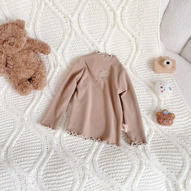 Blyksniai aukšta apykakle Vaikiški mergaičių apatiniai apatiniai marškinėliai Pavasariniai vaikai Mieli zuikiai apatiniai marškinėliai mergaičių viršutiniai palaidinė