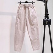 2024 Nou, simplu, ocazional, versatil, noua vară, culoare solidă, pentru femei, cu talie înaltă, elastică, la modă, cu buzunar largi, pantaloni Harlan de 9 inci