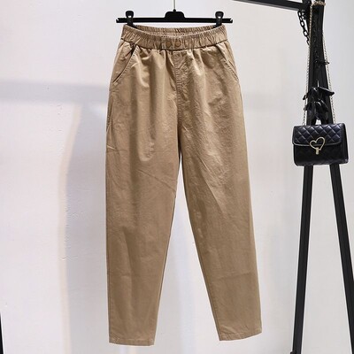 2024 Nou, simplu, ocazional, versatil, noua vară, culoare solidă, pentru femei, cu talie înaltă, elastică, la modă, cu buzunar largi, pantaloni Harlan de 9 inci