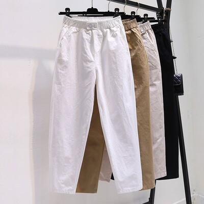 2024 Nou, simplu, ocazional, versatil, noua vară, culoare solidă, pentru femei, cu talie înaltă, elastică, la modă, cu buzunar largi, pantaloni Harlan de 9 inci