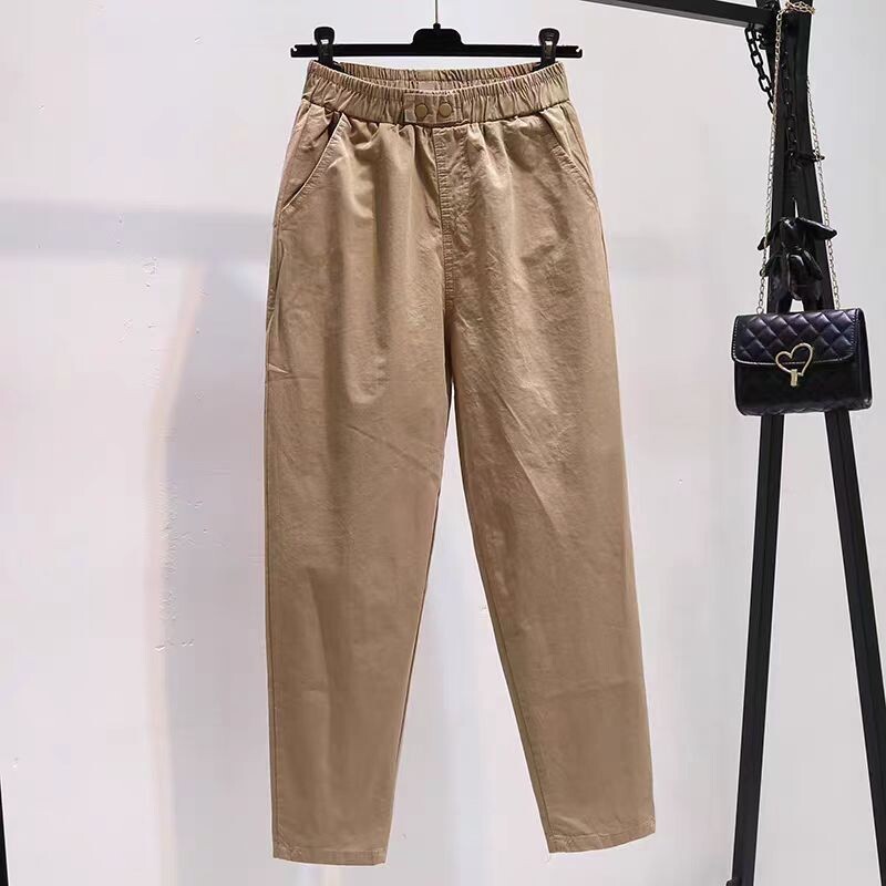 2024 Nou, simplu, ocazional, versatil, noua vară, culoare solidă, pentru femei, cu talie înaltă, elastică, la modă, cu buzunar largi, pantaloni Harlan de 9 inci