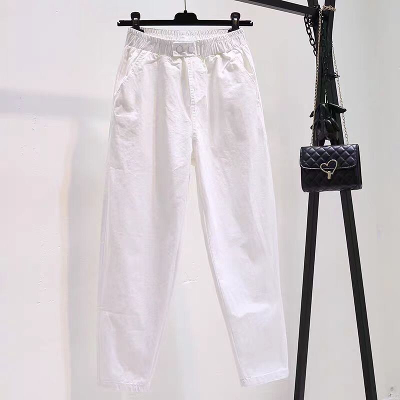 2024 Nou, simplu, ocazional, versatil, noua vară, culoare solidă, pentru femei, cu talie înaltă, elastică, la modă, cu buzunar largi, pantaloni Harlan de 9 inci