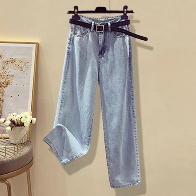 2023 Cămașă de damă ocazională cu mozacuri + pantaloni din denim cu picioare largi Costum de vară Set două piese damă blugi largi cu talie înaltă M-4XL