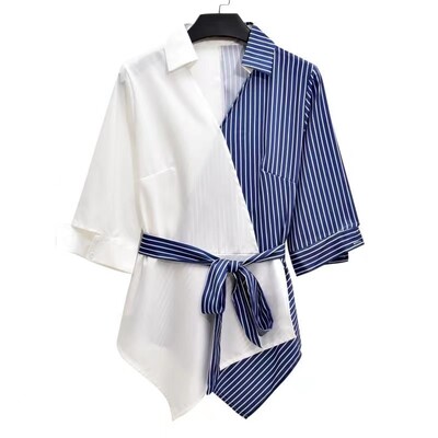 2023 Cămașă de damă ocazională cu mozacuri + pantaloni din denim cu picioare largi Costum de vară Set două piese damă blugi largi cu talie înaltă M-4XL