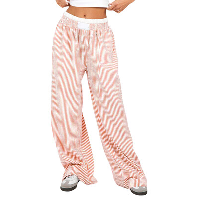 Dámske pruhované nohavice s širokými nohavicami Y2K, voľný strih, vysoký pás, pyžamové nohavice Gingham, streetwear