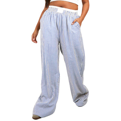 Dámske pruhované nohavice s širokými nohavicami Y2K, voľný strih, vysoký pás, pyžamové nohavice Gingham, streetwear
