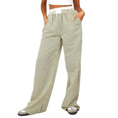 Dámske pruhované nohavice s širokými nohavicami Y2K, voľný strih, vysoký pás, pyžamové nohavice Gingham, streetwear