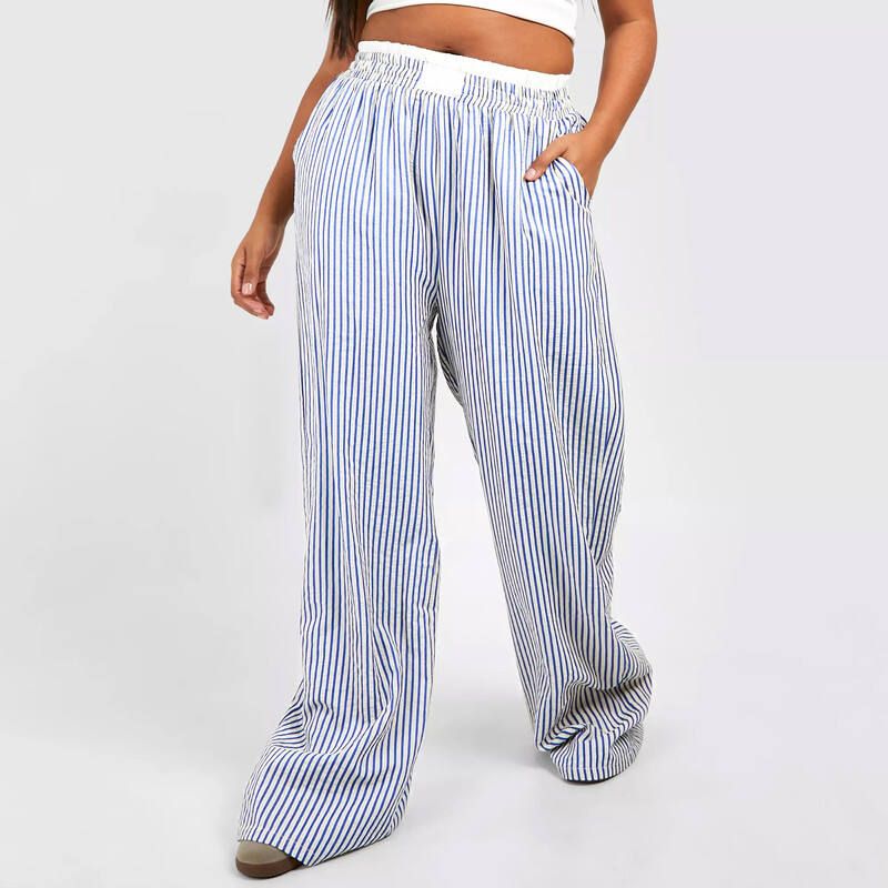 Dámske pruhované nohavice s širokými nohavicami Y2K, voľný strih, vysoký pás, pyžamové nohavice Gingham, streetwear