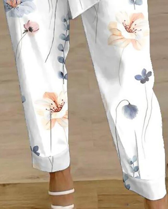 Pantaloni eleganti de damă Pantaloni 2023 Moda de vară Navetă zilnică cu imprimeu floral Design de buzunar Pantaloni cu talie înaltă cu curea Pantaloni