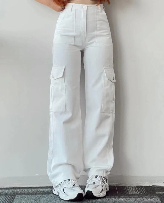 Dámske nohavice, letná móda 2023, jednofarebné, vysoký pás, gombíkové vrecká, ležérne, denné, dlhé cargo nohavice, streetwear, Y2K