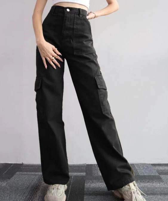 Dámske nohavice, letná móda 2023, jednofarebné, vysoký pás, gombíkové vrecká, ležérne, denné, dlhé cargo nohavice, streetwear, Y2K