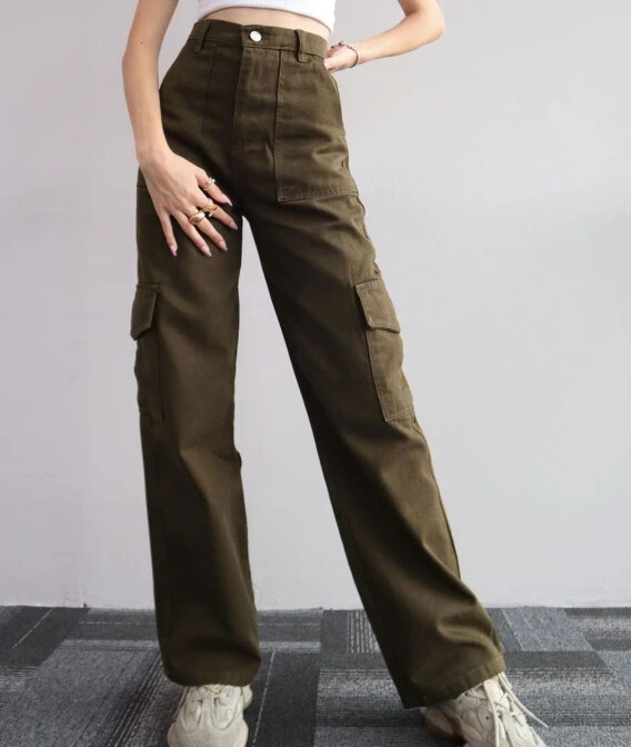 Dámske nohavice, letná móda 2023, jednofarebné, vysoký pás, gombíkové vrecká, ležérne, denné, dlhé cargo nohavice, streetwear, Y2K